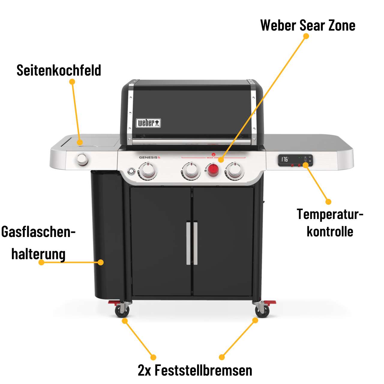Weber Genesis EX-335 Gasgrill, Schwarz, 3 Brenner & Sear Zone, Bluetooth, Wlan, Smarter Grill