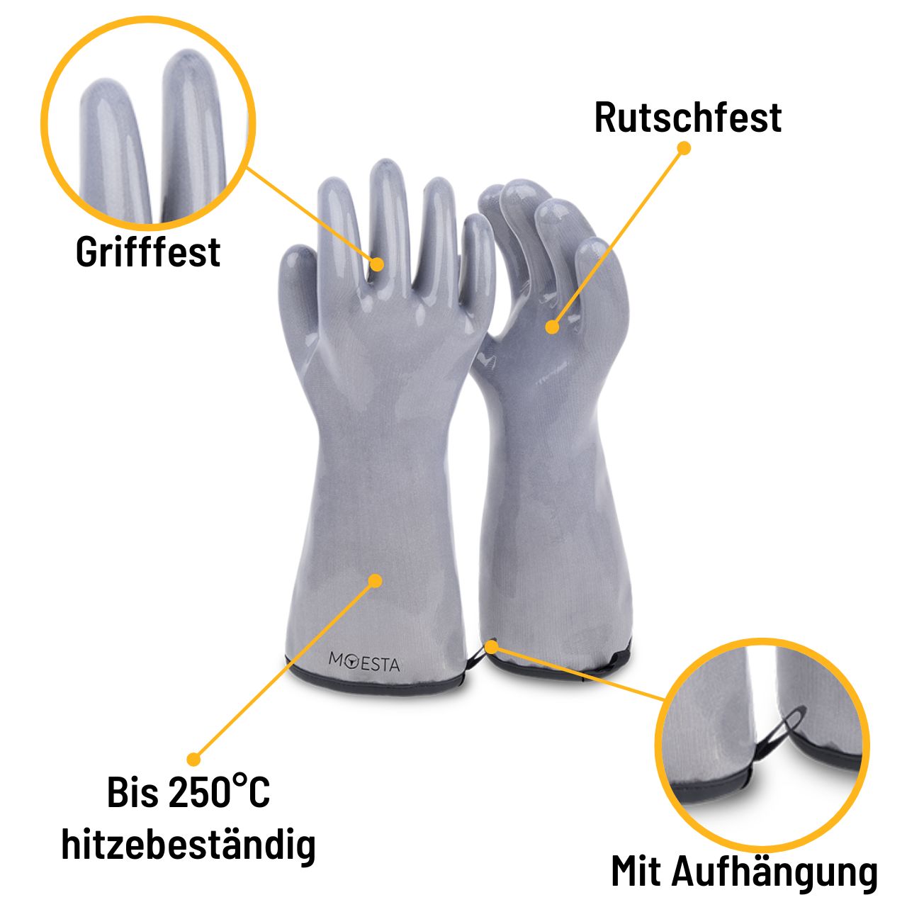 Moesta BBQ HeatPro Gloves - Grillhandschuhe aus Silikon - grau, Größe XL
