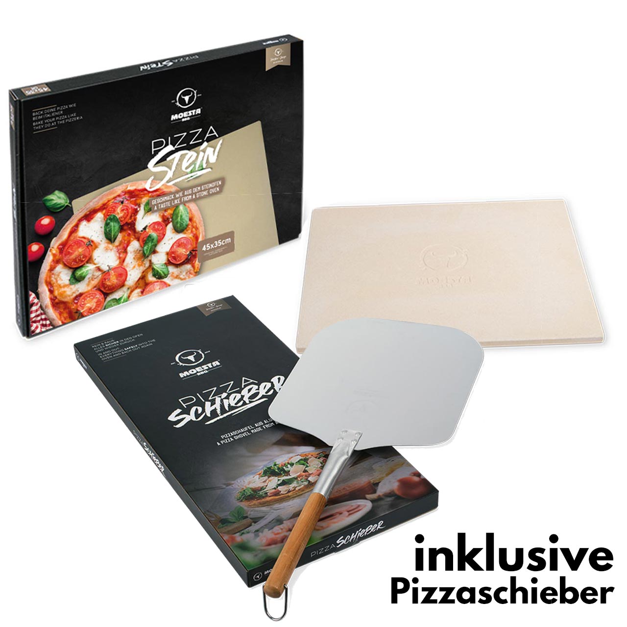 Moesta BBQ Pizzastein + Pizzaschieber Bundle Premium