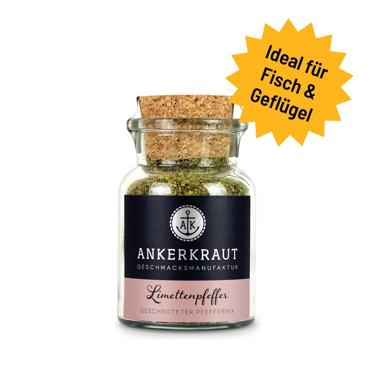 Ankerkraut Limettenpfeffer - grob, 75 g Korkenglas