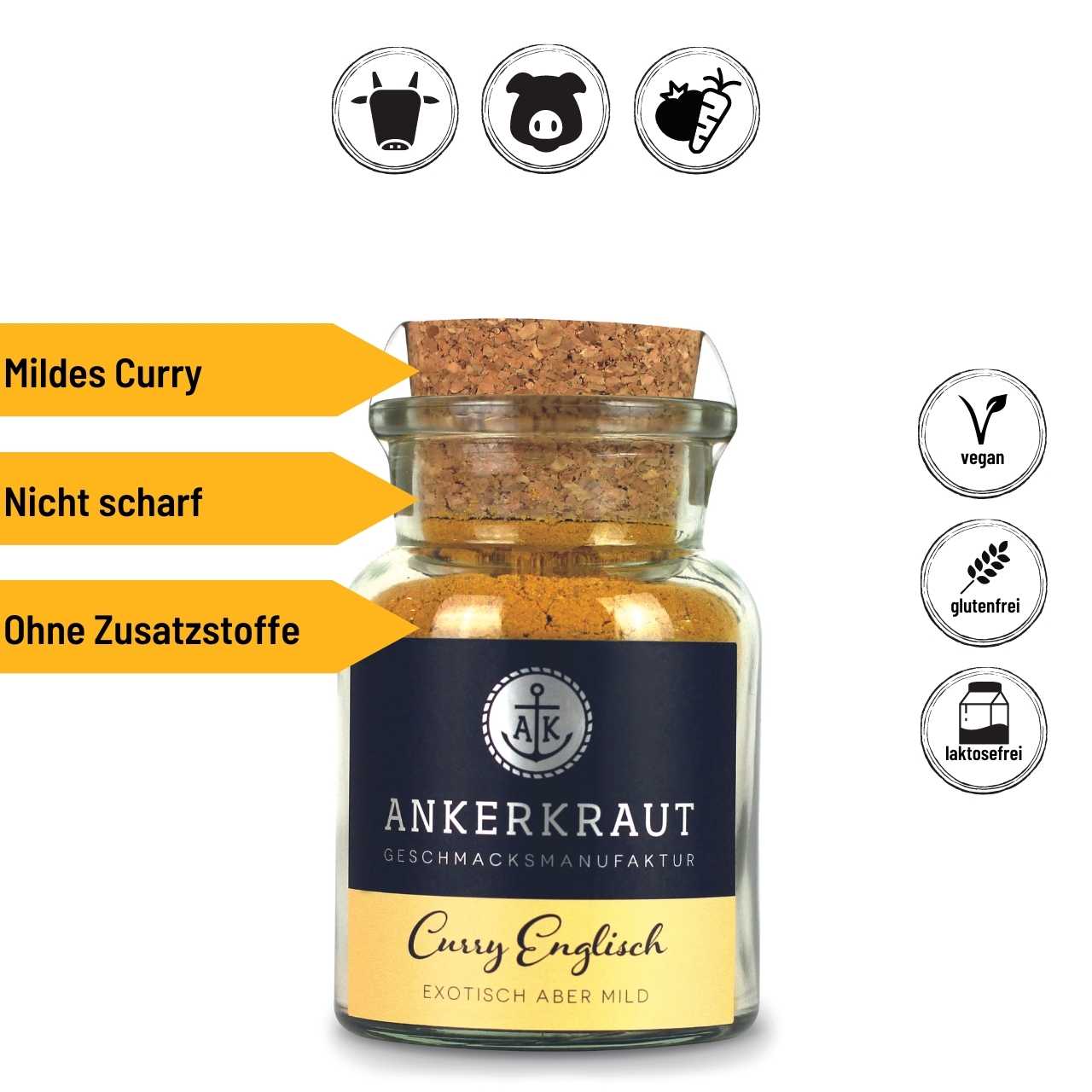 Ankerkraut Curry Englisch, 70 g Korkenglas